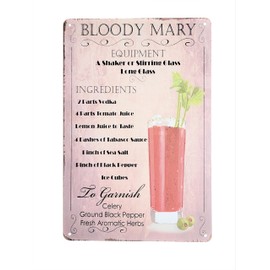 8" x 12" Popular Cocktails and Drink Mix Recipes Menu on Metal Tin Sign Wall Decor Plaque Poster (BLOODY MARY)