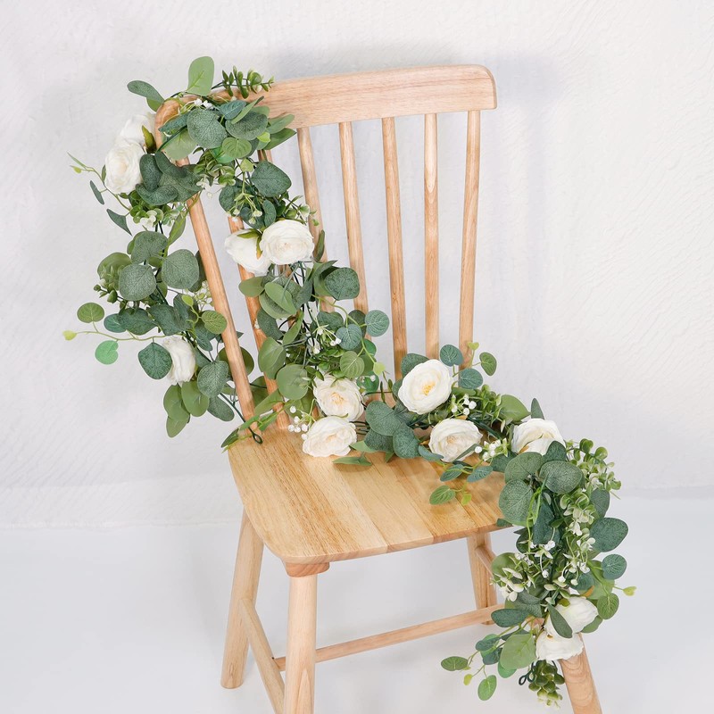 TOCHGREEN 2 Pack 13Ft Artificial Eucalyptus Flower Garland with White