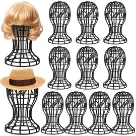 Otoolling 12 Pack Wig Stand, Black Plastic Wig Holders Head-shaped Cutout Design Portable Hat Display Stand for Use at Home Salons and Various Settings