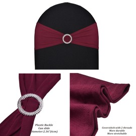 SweetEasy 50pcs Stretch Spandex Chair Sashes for Wedding Party Banquet Decoration Elastic Bulk Chair Cover(Burgundy Maroon)