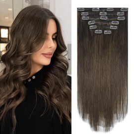 Medium Brown Clip in Hair Extensions Real Human Hair Extensions 120 Grams/4.2 Ounce 100% 14Inch Remy Human Hair Extensions Clip in for Women 7pcs 17clips