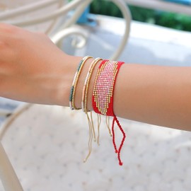 KELITCH Miyuki Bead Bracelets Double Strand Bracelets Adjustable Women's Charm Bracelets Chic Style, Miyuki, No-Gem-Tye