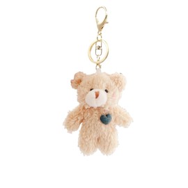 Kotkiddy 1 White Bear Plush Keychain Toy for Kids with Pink Heart 13 cm Stuffed Teddy Plush Backpack Bag Pendant Gift, brown, L