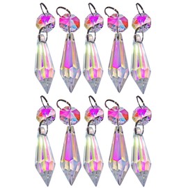 Pick from 7 Sets - 10 Aurora Borealis AB Iridescent Prisms Chandelier Drops Droplets Cut Glass Crystals Beads by Seear Lights (37mm Torpedo)