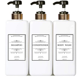 Empty Plastic Pump Bottles Square Shampoo Bottle Conditioner Soap Lotion Refillable, BPA Free for Body Wash, Moisturizer, Face Cream, Liquid Hand Soap, Self-Tanner, Set of 3