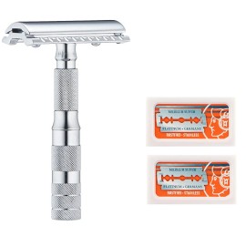 Merkur Travel Safety Razor With Bar and Leather Pouch #210 + 20 Blades