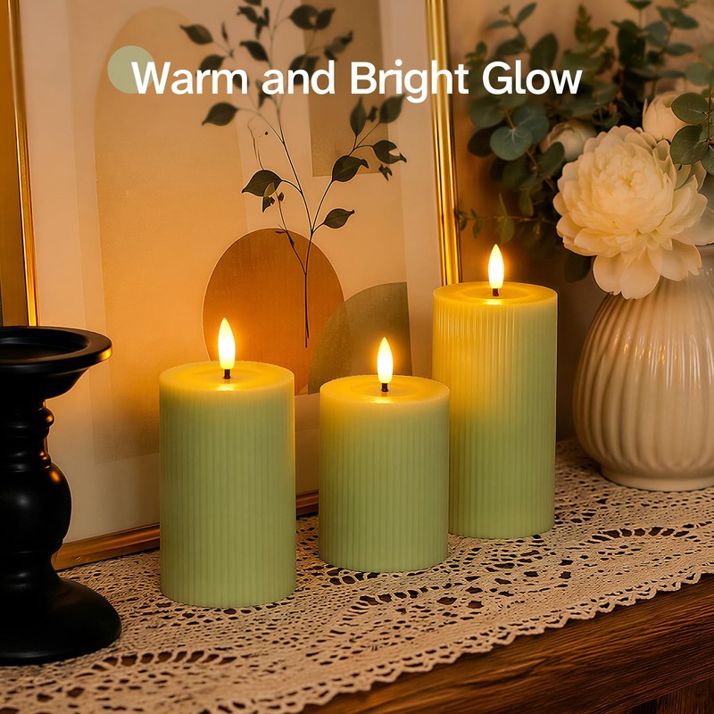 Vtobay LED Flameless Candles with Candle Grease,Vertical Stripe Battery Operated