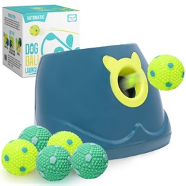 Automatic Dog Ball Launcher - Dog Ball Fetch Machine, Ball Thrower for Dogs, for Small to Medium Sized Dogs, Interactive Dog Toy with 6 Latex Balls, Plug-in & Battery Options - 4 Launch Distances