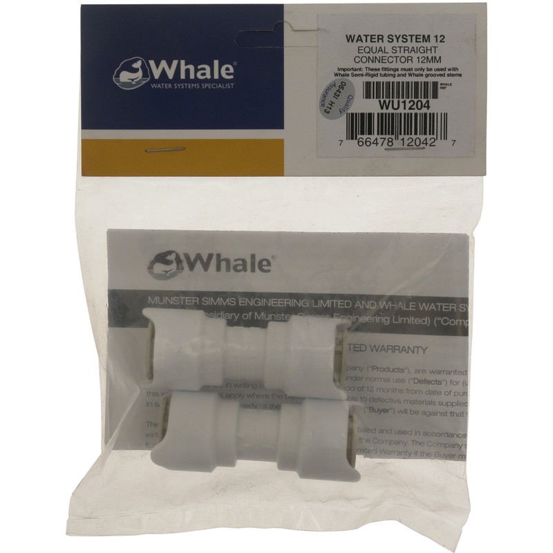 Whale Equal Straight Connector (Pack of 2) - White, 12
