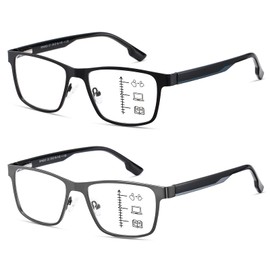 Ricafirla Progressive Multifocal Reading Glasses Men Multifocus Transition Trifocal Readers Multi Focus Clear On Top Blue Light Computer Tr90 Wide Metal Frames Spring Hinge +2.00 Dual Strength 2 Pack