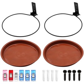 Alnicov Pack of 2 Bird Feeders and Bird Baths, Bird Bath with Balcony Railing, Bird Bath for the Garden, Bird Feeder, Balcony Railing, Round, with Wall Bracket to Attract Wild Birds