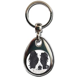 KAZMUGZ BORDER COLLIE DOG KEYRING. Heavy quality metal gift keyring. Double sided keychain. Puppy Dog Pet gift.