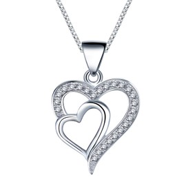 Love Heart Choker Necklace 925 Sterling Silver Cubic Zirconia Pendant Necklaces Gift for Mom/Wife/Daughter/Girlfriend (Silver)