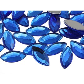 Allstarco 15x7mm Blue Sapphire .PH Navette Flat Back Acrylic Rhinestones Marquise Gems for Crafts Horse Eye Costume Embelishments Card Making Jewels Jewelry Making Cosplay Jewels 40 Pieces
