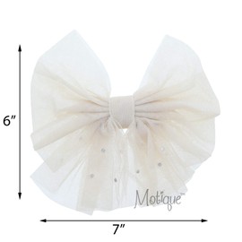 Large Chiffon Hair Bow With Rhinestones For Girls - Set of 2-Ivory