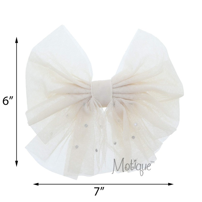 Large Chiffon Hair Bow With Rhinestones For Girls - Set