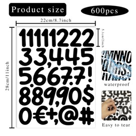 600 PCS 16 Sheets Letter Stickers 2 Inch Large Alphabet Sticker Vinyl Self Adhesive Waterproof Number Sticker Suitable for Indoor Outdoor Mailbox Poster Crafts (Cartoon,Black)