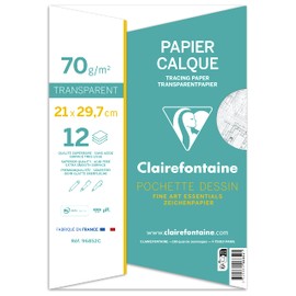 Clairefontaine 96852C Folder Tracing Paper (DIN A4, 21 x 29.7 cm, 70/75 g, 12 Sheets, Ideal for Technical Drawing), Transparent