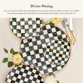 MACKENZIE-CHILDS Enamel Serving Platter, Decorative Serving Platter for Food, 16 Inches, Black-and-White Courtly Check