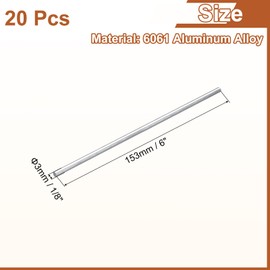 uxcell 20Pcs 1/8"(3mm) Dia Round Aluminum Rod, 6"(153mm) Long 6061 Aluminum Round Rod Solid Lathe Bar Stock for Industry Construction DIY Crafts
