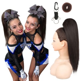 SEIKEA Cheer Ponytail Hair Piece, 18" Straight Cheerleader Hairpiece Ponytail Extension for Cheer Competitions, Dance, Costume, Dress up, Soft Natural Look for Teens Girls Black Brown