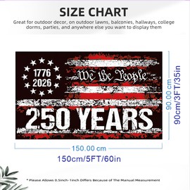 250th Anniversary American Flag 3x5 FT 3-Layer Double-Sided Print, Fade Resistant & Reinforced Brass Grommets, 1776-2026 USA 250 Years of Freedom Patriotic 4th of July We The People Outdoor Flag
