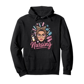 Black Melanin Nurse Afro Hair Pride Nursing Gifts for Women Pullover Hoodie