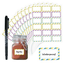 180 Pcs Removable Food Labels Stickers, Waterproof Blank Kitchen Labels with Pen, Self Adhesive Label Stickers for Water Bottles Spice Food Containers Jars Pantry Restaurant Storage (Colorful)