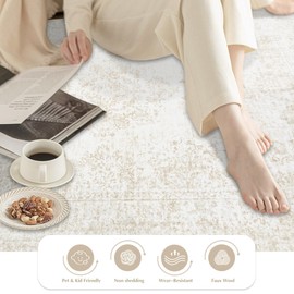 Area Rug 3x5 Entryway Rugs - Machine Washable Vintage Boho Area Rug Non-Slip Kitchen Rugs Soft Stain Resistant Indoor Door Mat, Small Oriental Throw Rug for Entrance Hallway Bedroom (Ivory, 3'x5')