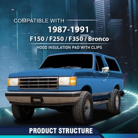 PIT66 Hood Insulation Pad with Clips Compatible with Ford F150 F250 F350 Bronco 1987-1991
