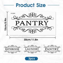 3 Pcs Laundry Room Vinyl Wall Stickers Pantry Bathroom Wall Decal, Vinyl Room Door Art Decal Stickers for Bathroom Living Room, Door Decal Art Signs Wall Sticker for Store Decoration(11.8x5.9inch)