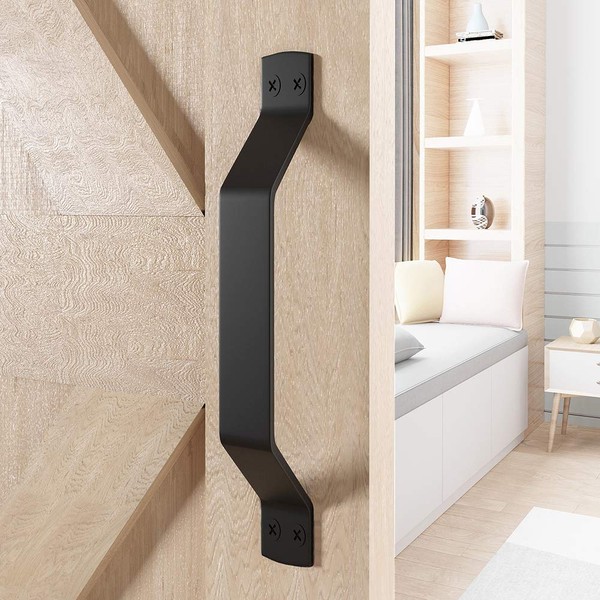 WINSOON Simple Sliding Barn Door Handle, Comfortable Handy Touch Gate Handle Pull Set, Premium Black Carbon Stainless Steel Body, Snugly Fits 7-3/4" Hole Spaces Wood Doors, Replace Old Pull Handles