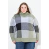 Ulla Popken Women's Plaid Print Stand Collar Long Sleeve Pullover,