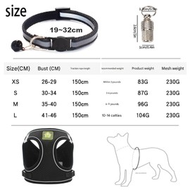 Roczential Cat Harness and Lead Set Adjustable Escape Proof Vest Soft Cat Collar Mesh Vest with Reflective Strips and Anti-Lost Pendant for Puppy Small Pets Walking Outdoor Activity(Black Medium)
