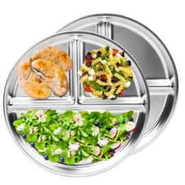 Goiern Pack of 2 Stainless Steel Children's Plates, 23 cm Portion Control Plates, Divided Plates for Adults, Bariatric with Division, Toddler Lunch Table, Camping Esstray