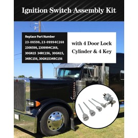 OWNDR Ignition Switch and 4 Door Lock Cylinder with Key Fit for Peterbilt 379 377 359 378 349 385 362 Truck, Replace 23-08598 23-09994C268 30GN15 34RC156