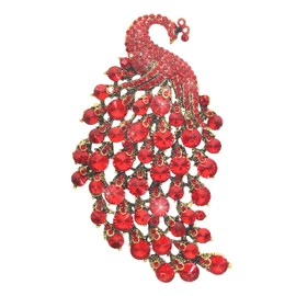KristLand Vintage Large Peacock Animal Brooch Pin Petite Rhinestone Sparkling Crystal Brooch Bird Fashion Jewellery Accessories for Scarf Corsage Party Birthday Gift Box Women Men Red, Rhinestone