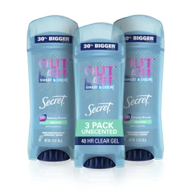 Secret Antiperspirant Deodorant Women, Unscented Clear Gel, Outlast, 3.4 oz (Pack of 3)
