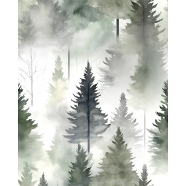 Laatse Foggy Forest Wallpaper Peel and Stick Misty Woodland Wall Mural Green Tree Contact Paper Waterproof Self-Adhesive Modern Wall Paper for Bedroom Cabinet Drawer Decor 17.5in x118in