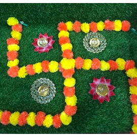 5 PC - 5 feet Artificial Marigold Garland Indian/American Wedding Party, Faux Garlands Wedding Garland, Diwali Decoration, Mantle Decoration, Diwali, Spring Bush Floral! (Dark Orange and Yellow)