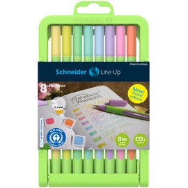 Schneider Line-Up Pastel Fineliner, 0.4 mm Fiber Tip, Light Green Barrel, Assorted Pastel Ink Colors, Adjustable Case Stand of 8 Pens (RS191088)