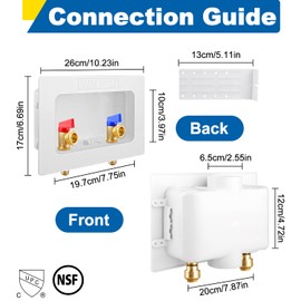 Washing Machine Outlet Box with Center Drain, 1/2" Push-Fit Inlet x 3/4" MHT Outlet Connection with Hot and Cold 1/4-turn Shut-off Ball Valve