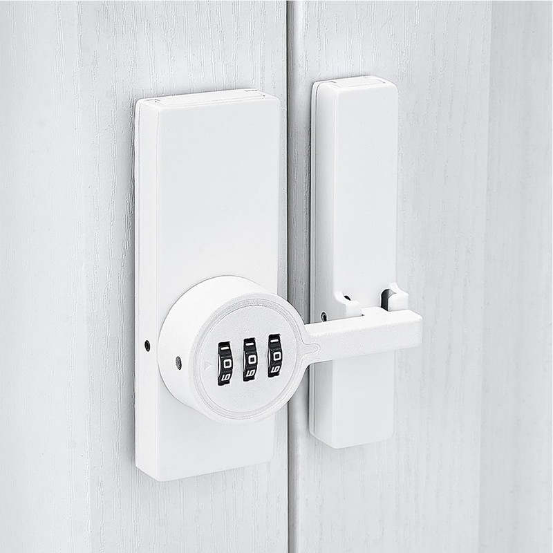INIRET White 180 Degree Barn Door Lock,3 Digit Password Keyless,Mechanical