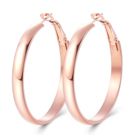 Jewlpire Rose Gold Hoop Earrings for Women, Lightweight Rose Gold Hoops Earring, 5mm Width Medium Hoops Earrings for Women Trendy 40 mm