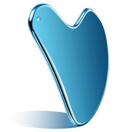 Nuanchu Stainless Steel Gua Sha Facial Tools Mother's Day Self Care Gifts Guasha for Face Metal Gua Sha Tighten Skin Massage Guasha Beauty Tool for Body Eyes Massager with Travel Pouch(Blue)