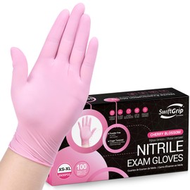 SwiftGrip Pink Disposable Gloves, Medical exam Gloves Disposable Latex Free, Gloves for Cleaning & Esthetician, Pink Rubber Gloves, Pink Cleaning Gloves, Powder-Free, 100-ct Box (Small)