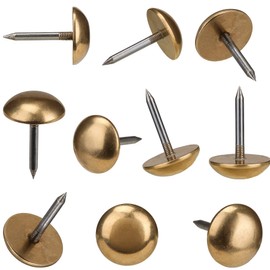 Retro Solid Pure Brass Tacks as Antique Upholstery Nails for Furniture, Decorative Push Pins for Wood,Carpet Tacks,Hardware Nails,Cap Nails,Thumb Tacks,Brass Fasteners(7/10",18mm Gold Color,10 Pcs)