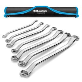 DURATECH 7-Piece Anti-slip Offset Box Wrench Set, Bolt Extractor Wrench Set, Metric, 6-19mm, 50-Degree Offset, CR-V Steel, with Rolling Pouch