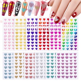 Heart Nail Art Stickers, Kalolary Valentine's Day Nail Decal Laser Heart Self-Adhesive Sticker for Women Girls Valentine Nail Art Decoration(12 Sheets)
