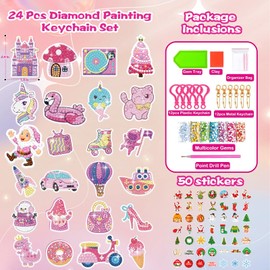 74PCS Diamond Painting Advent Calendar 2024 Girl YOMESTE 24pcs Diamond Art Keychains, Xmas Countdown Calendar DIY Jewelry Making Kit Gifts & 50pcs Christmas Stickers (Diamond Advent Calendar 2024)